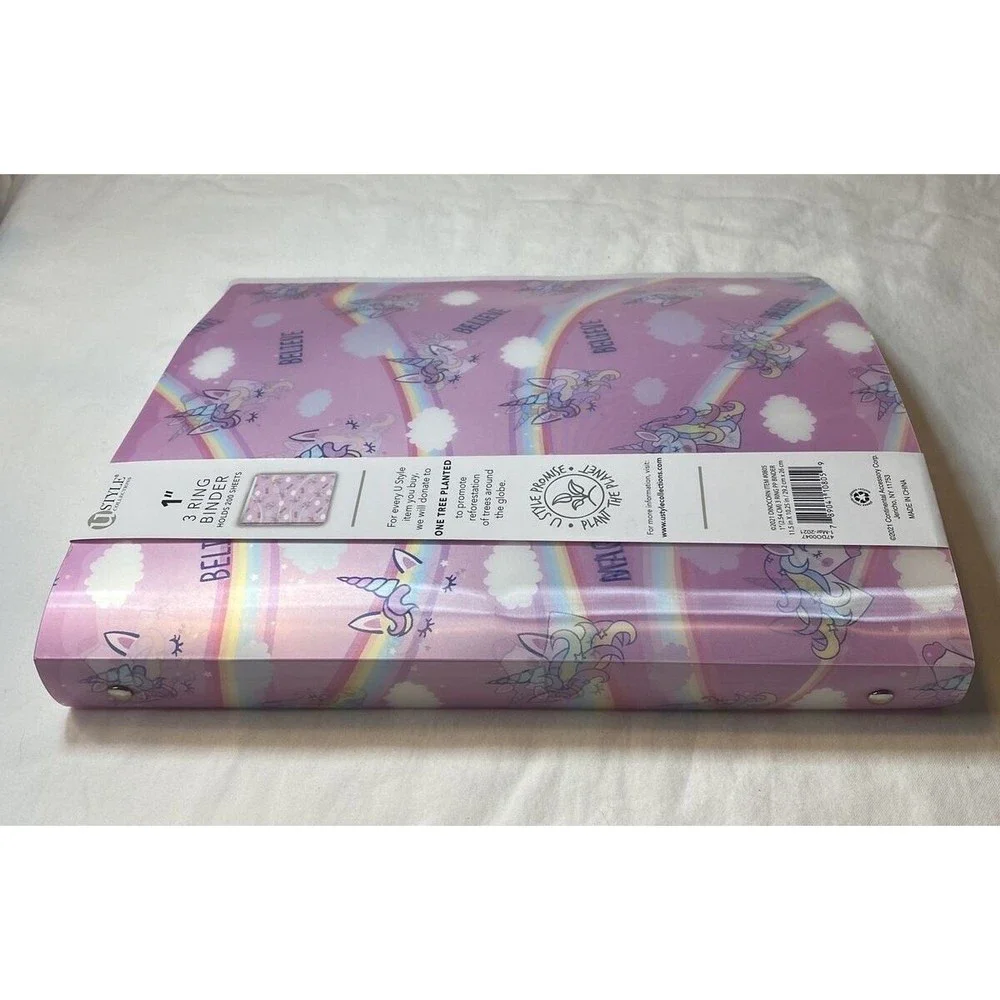 U Style Collection 1.in 3 Ring Pink Binder Hologram Unicorns 